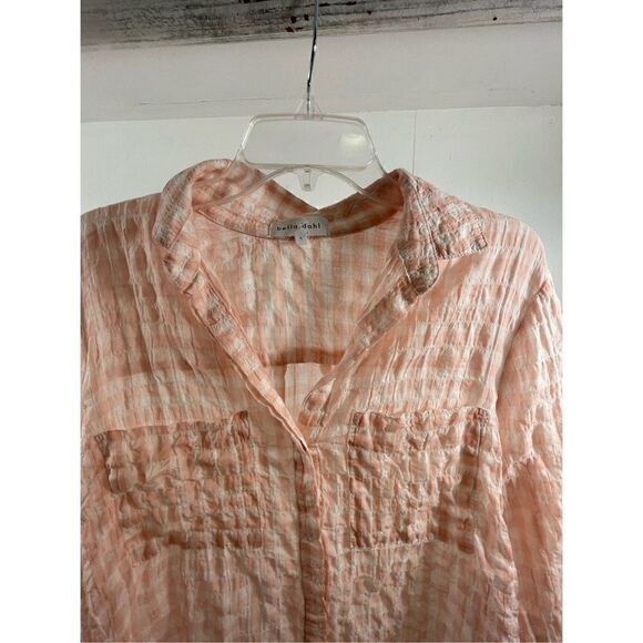 Bella Dahl NWT Semi Sheer Peach Plaid Shirt Size S - Picture 2 of 8